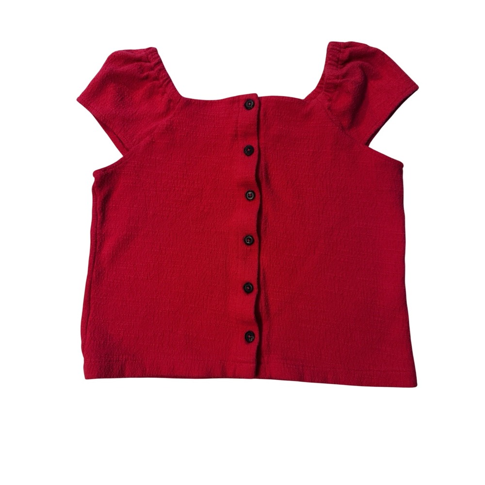 Madewell Texture Womens Extra Small‎ Button Down Top Red Cap Sleeve Blouse
